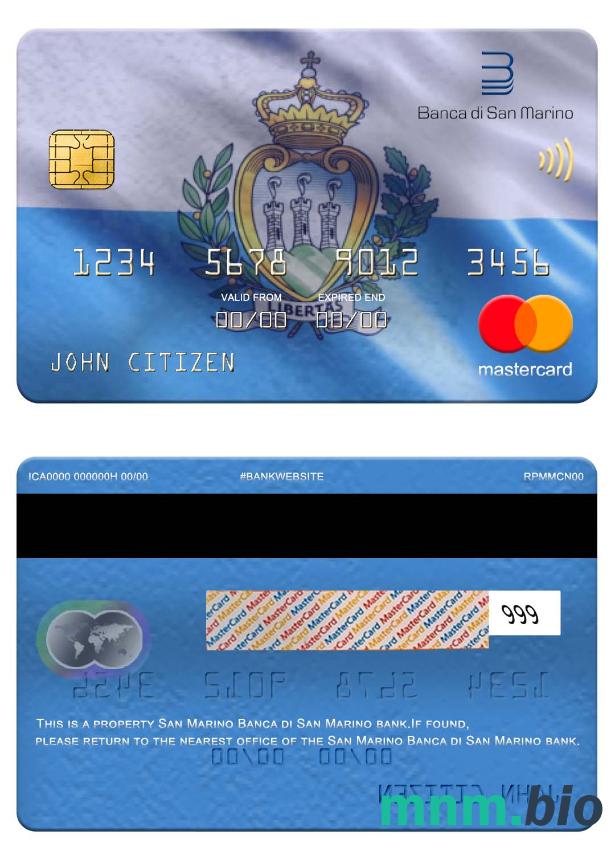 San Marino Banca di San Marino bank przykład karty mastercard w formacie PSD